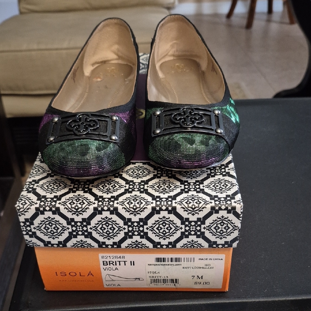 Isola Black, Green And Purple Flats for Effortless Style